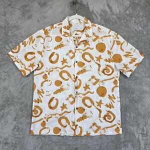 Topman Shirt Mens Medium White Abstract Graphic Short Sleeve Button Up Casual